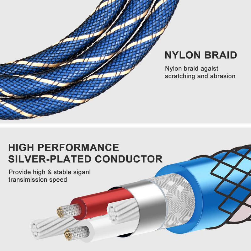 Right Angle Guitar Cable 6.35mm1/4'' Mono Audio Cable Jacket Nylon Braided 6.35mm Guitar Instrument Lead for Spearker Electronic Bass Keyboard Power amplifier 16ft/5m