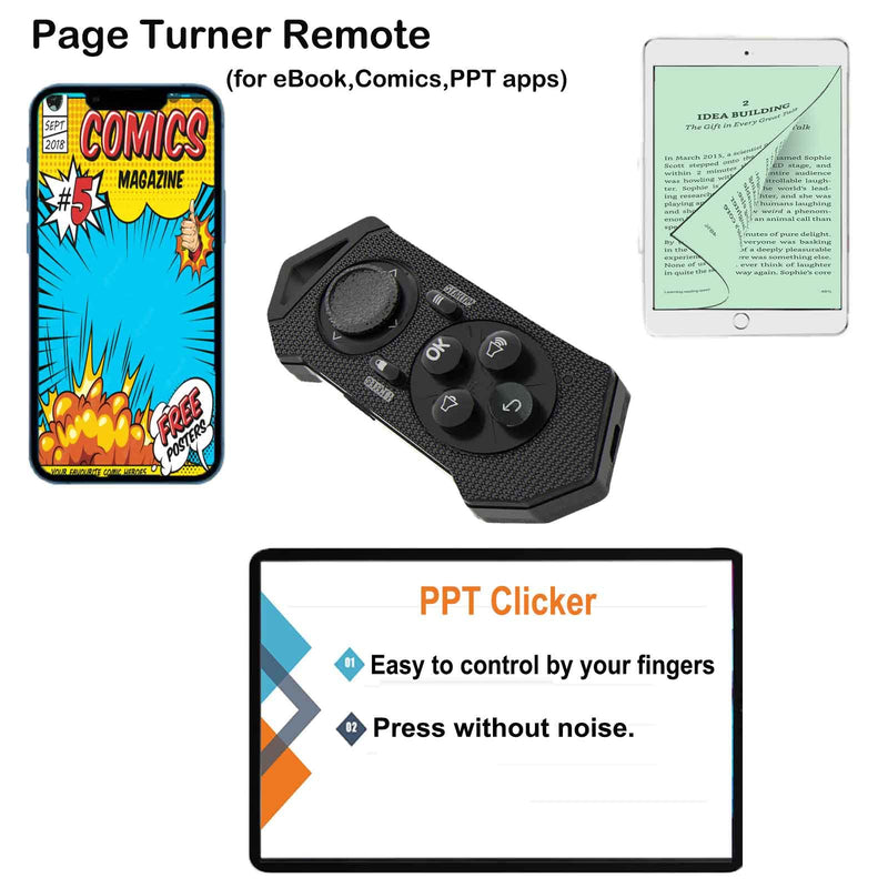 Bluetooth Kindle Page Turner Remote for iPad - Can Also be Tiktok Remote, Camera Remote, Music Remote and Powerpoint Remote Clicker for iPhone，Gifts for Him