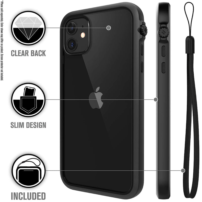 Catalyst - Case for iPhone 11 Case with Clear Back, Heavy Duty 10ft Drop Proof, Truss Cushioning System, Rotating Mute Switch Toggle, Compatible with Wireless Charging, Lanyard Included - Black Stealth Black Medium