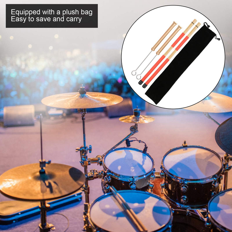 Drum Stick Brush Set Retractable Steel Brush Drumsticks with Rubber Handle Plush Bag for Jazz Drum (Gold Brush) Gold Brush