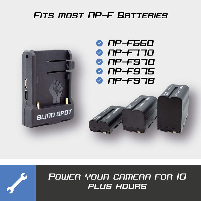 Power Junkie NP-F by Blind Spot - Multi use powering Adapter for filmmakers Using The NPF - Power Your DSLR with adapters - NPF Charger - Mount to Anything.