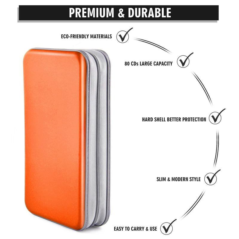 [AUSTRALIA] - Bivisen CD Case Wallet, 80 Capacity DVD VCD Media Blu-ray Case Wallet Holder Storage Organizer (Orange) Orange 