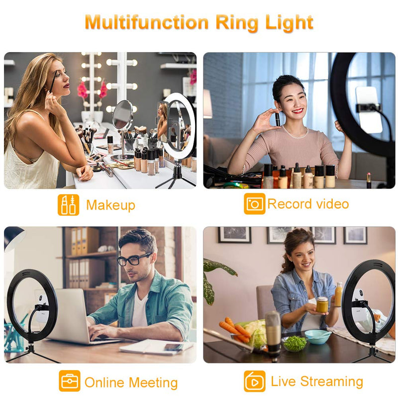 Mountdog 10" Selfie Circle Ring Light with Stand and Phone Holder Dimmable 3 Light Modes&11 Brightness Levels Remote Control Desktop USB for Photography Makeup YouTube Video Live Streaming