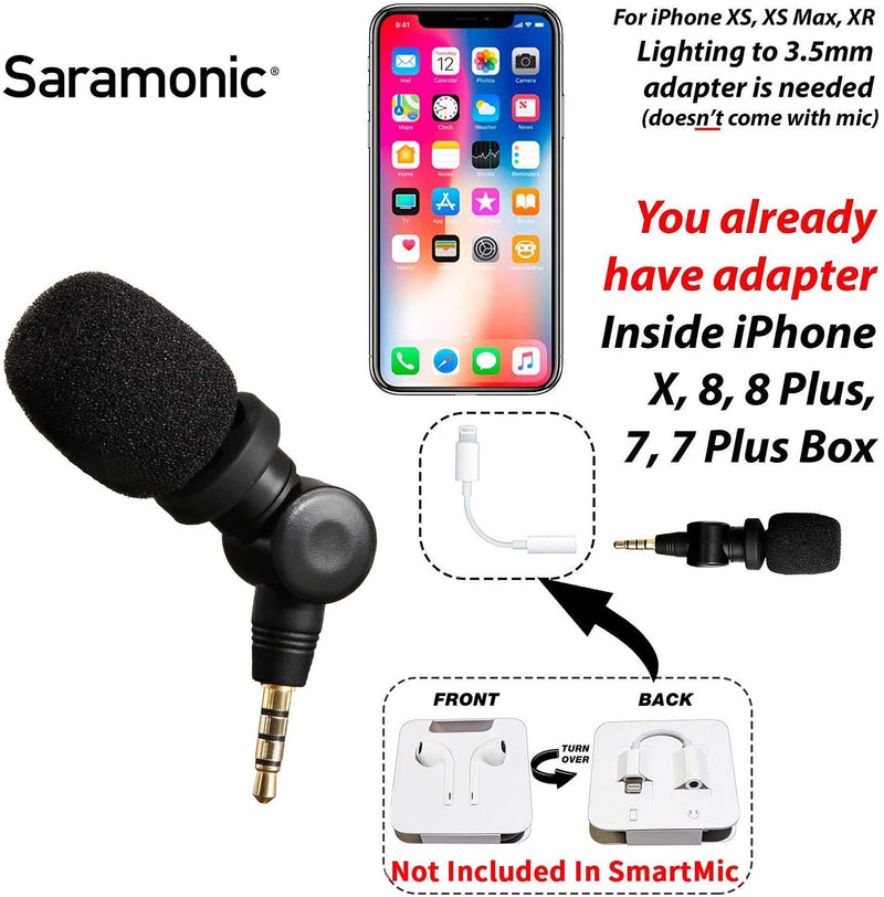 Saramonic SmartMic Mini Condenser Flexible Microphone for Smartphones,Vlogging Microphone for iPhone and YouTube Video, Mic for iOS Apple iPhone 7 7s 8 X 11 6 6s iPad and Android Phone