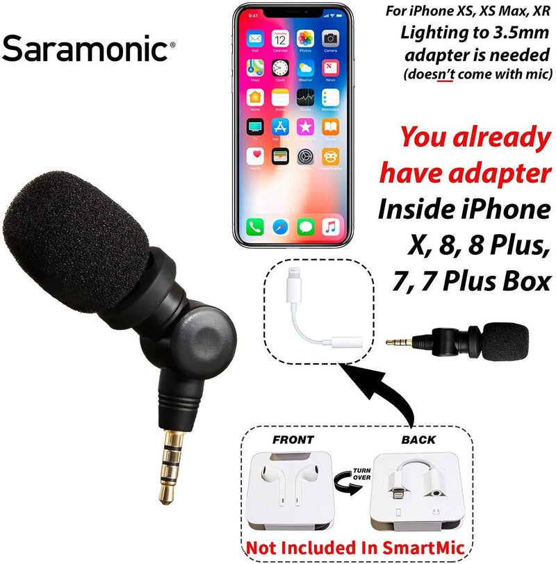 Saramonic SmartMic Mini Condenser Flexible Microphone for Smartphones,Vlogging Microphone for iPhone and YouTube Video, Mic for iOS Apple iPhone iPad and Android Phone