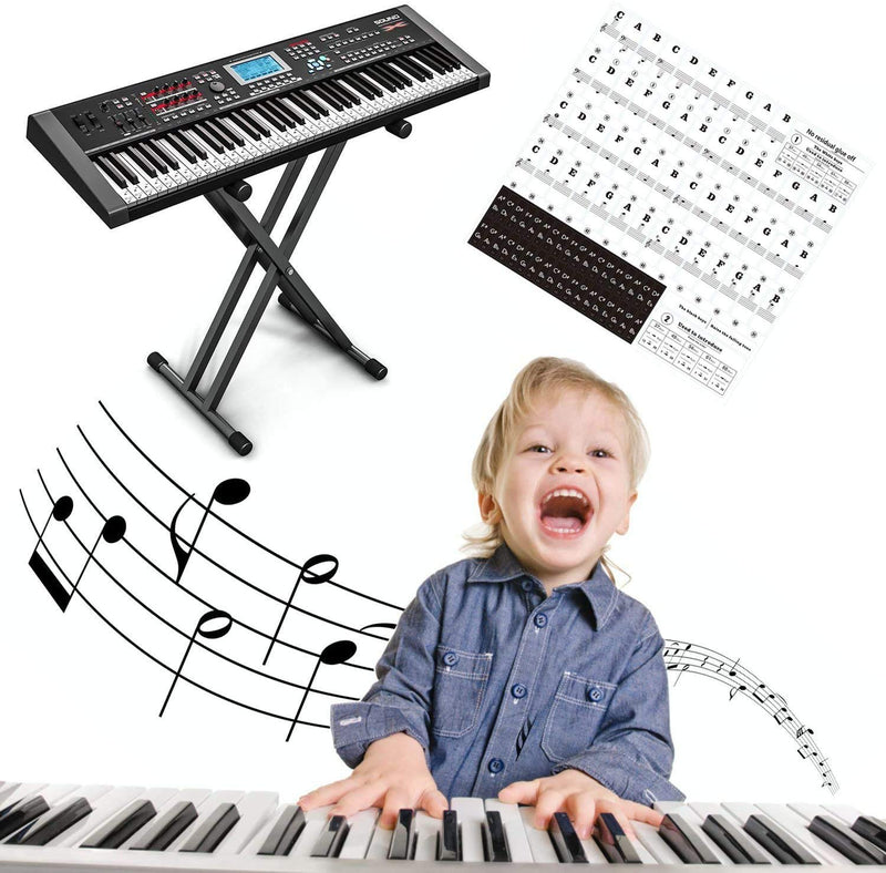 Piano Keyboard Stickers for 88/61/ 54/49 Key, Black Transparent Removable for kids Beginners (Black) Full Key-Black