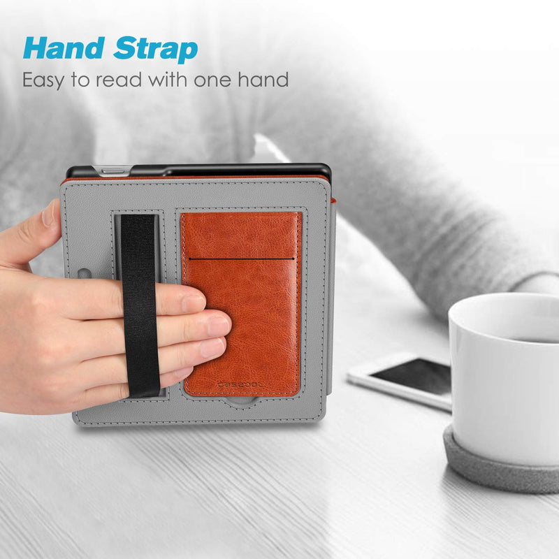 CaseBot Stand Case for All-New Kindle Oasis (10th Generation, 2019 Release and 9th Generation, 2017 Release) - Premium PU Leather Sleeve Cover with Card Slot and Hand Strap, Vintage Brown