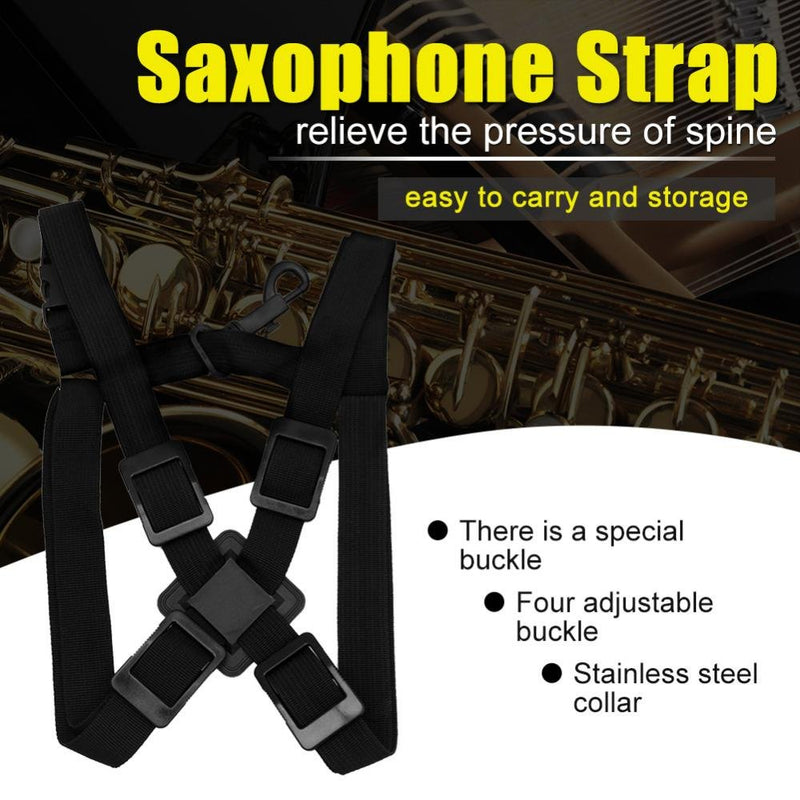 Professional Saxophone Strap Adjustable Sax Double Shoulder Strap Soft Harness for Baritone Alto Tenor Soprano Sax Musical Instrument Accessory (Black)