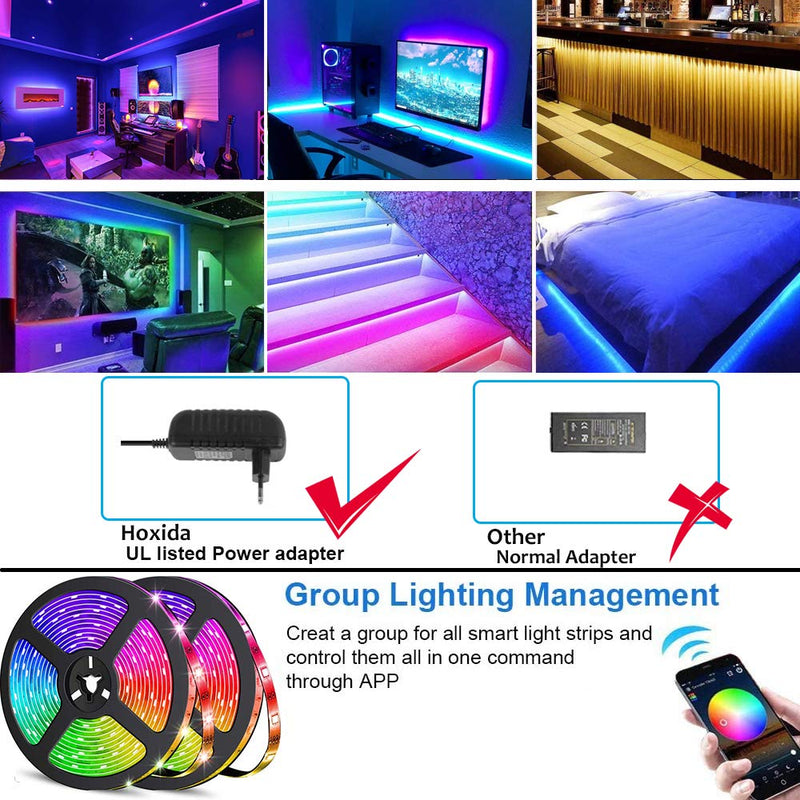 [AUSTRALIA] - LED Strip Lights, 16.4ft RGB Tape Lights Strip, Bluetooth Control, 40Key Remote, Music Sync, Waterproof 300 LEDs SMD5050 Color Changing Rope Strip Lights for Bedroom, Party Decorations 