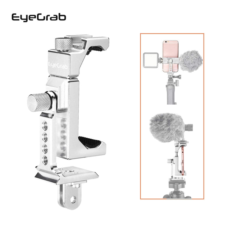 EyeGrab Metal Phone Tripod Mount Cold Shoe 1/4 Screw Mount Stand 360° Rotation, Phone Holder Adapter, Cell Phone Clamp,Video Rig Mount (Silver) Silver