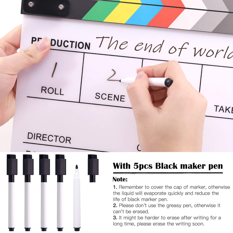 Glarks 8Pcs 10x12inch Colorful Acrylic Film Directors Clapboard Set, Plastic Film Clapboard Cut Action Scene Clapper Board with 5 Marker Pens, Hex Wrench and Blackboard Eraser
