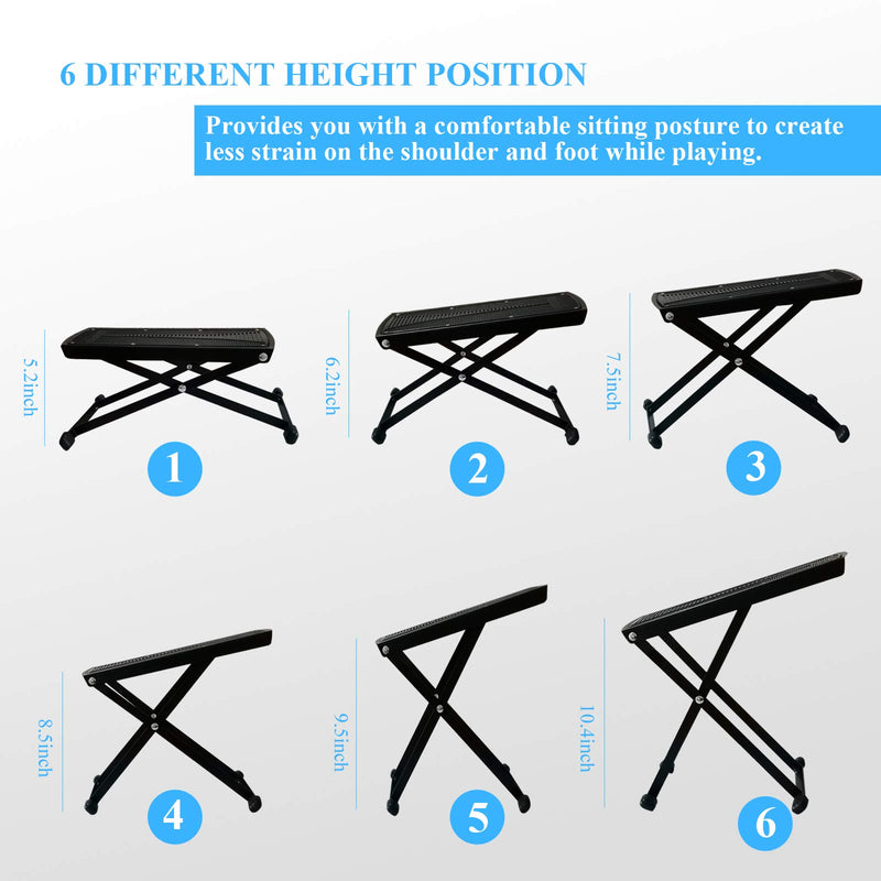 Guitar Foot Rest Stool Height Adjustable Footstool Excellent Stability with Rubber End Caps and Non-slip Rubber Pad for Classical Guitar