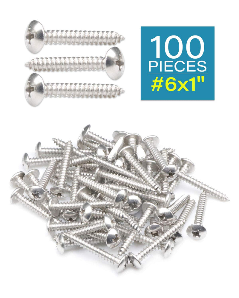 100Pcs #6 x 1" Truss Head Phillips Wood Screws Stainless Steel 304 Self Tapping Screws | by IMSCREWS 100 Pcs #6x1" Silver
