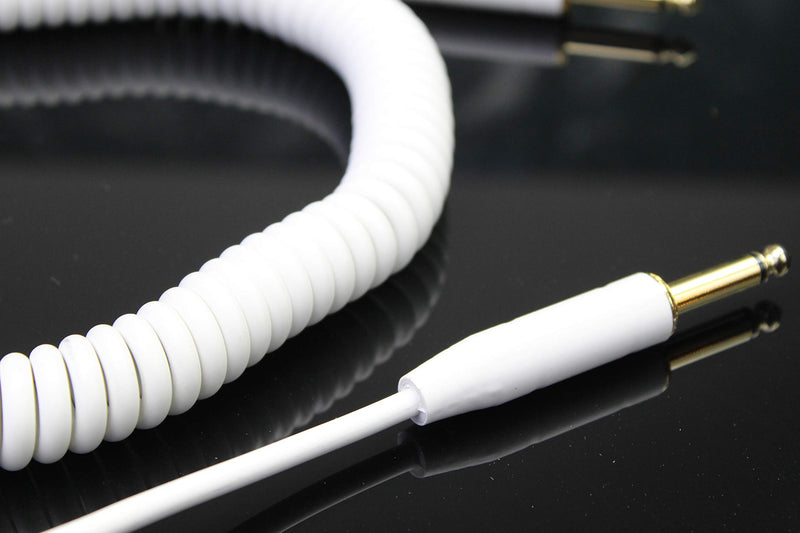 [AUSTRALIA] - Iconic Coiled White 30' Guitar Cable Cord Straight 1/4" Gold Plugs V.2 
