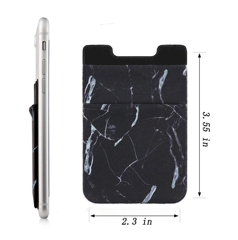 Marble Cell Phone Stick On Wallet Card Holder Phone Pocket iPhone,Android All Smartphones 2 Pack(Black) Black