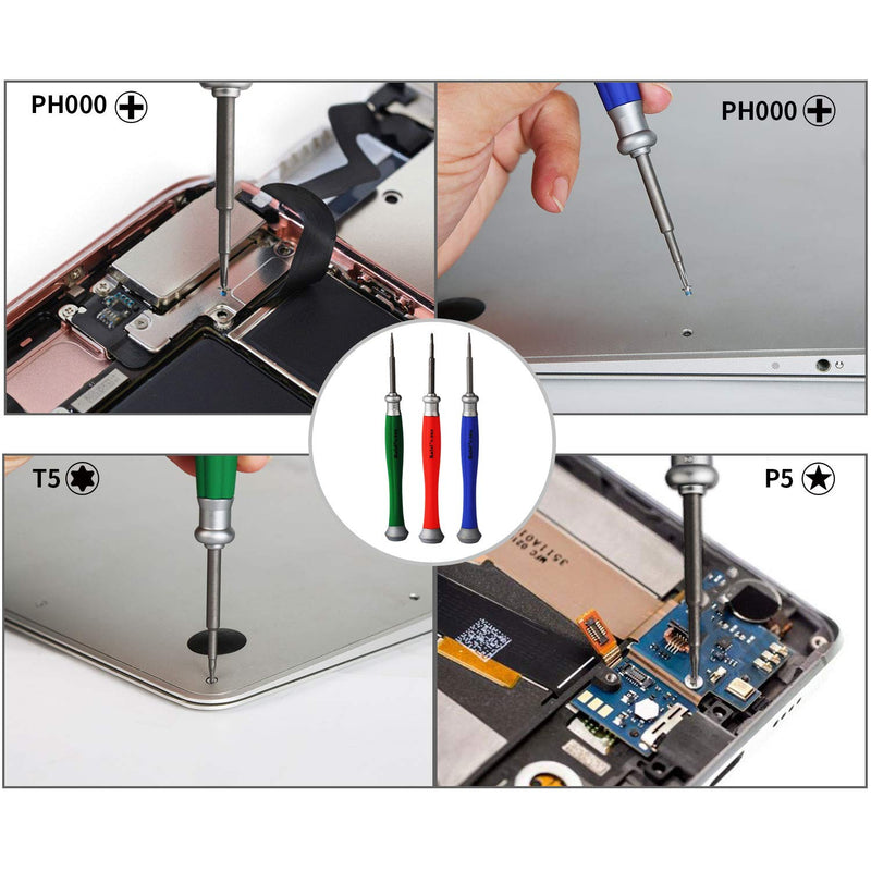 Kaisi 5pcs MacBook Repair Tool Kit Precision P5 Pentalobe Screwdriver, T5 Torx and PH000 Phillips Screwdriver with Ultra-Thin Steel and Nylon Spudgers for MacBook Pro & MacBook Air with Retina Display