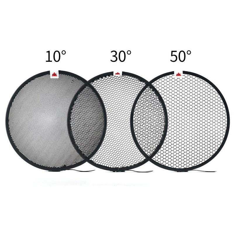 Soonpho 7" Standard Reflector Diffuser Lamp Shade Dish with 10° /30°/ 50° Degree Honeycomb Grid White Soft Cloth for Bowens Mount Studio Strobe Flash Light Speedlite