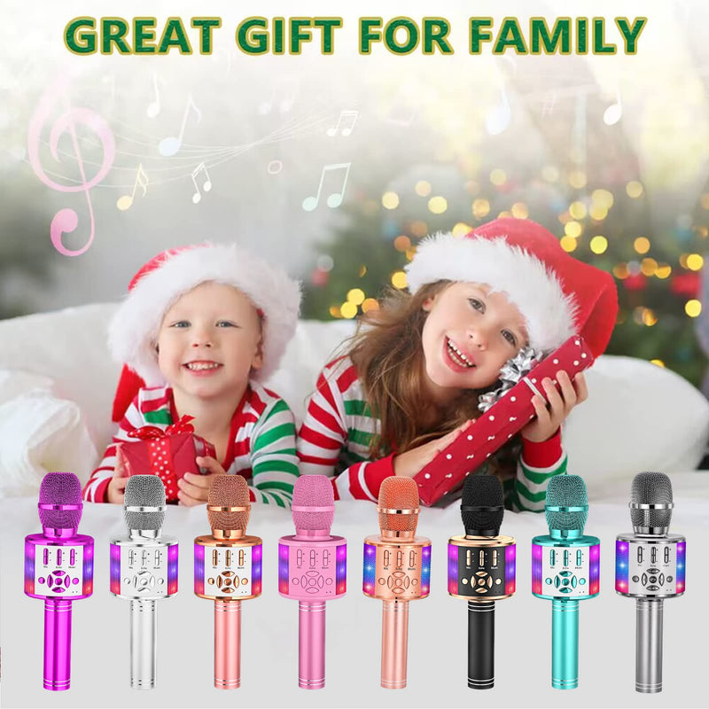 [AUSTRALIA] - Amazmic Karaoke Microphone for Adults, Wireless Bluetooth Microphone for Singing Portable Karaoke Machine Handheld with LED Lights, Gift for Kids Adults Birthday Party, Home KTV(Rose Gold) Rose Gold 
