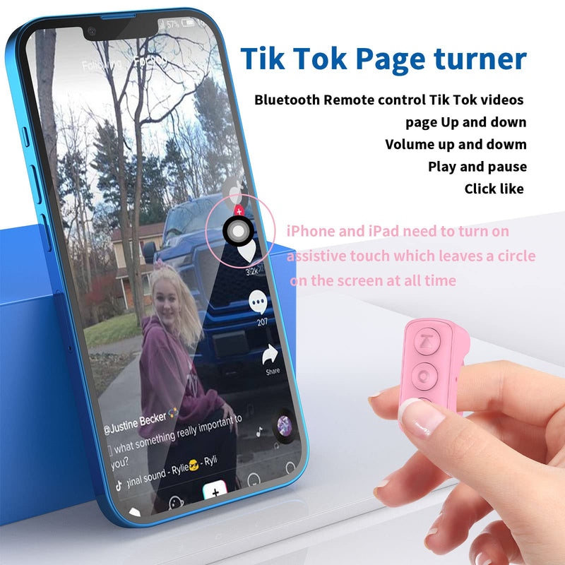 Vekesen TIK Tok Kindle App Bluetooth Remote Control Page Turner TikTok Remote Scrolling Ring clicker for iPhone iPad Camera Remote Shutter Selfie Button (Cherry Blossom Pink) Cherry Blossom Pink