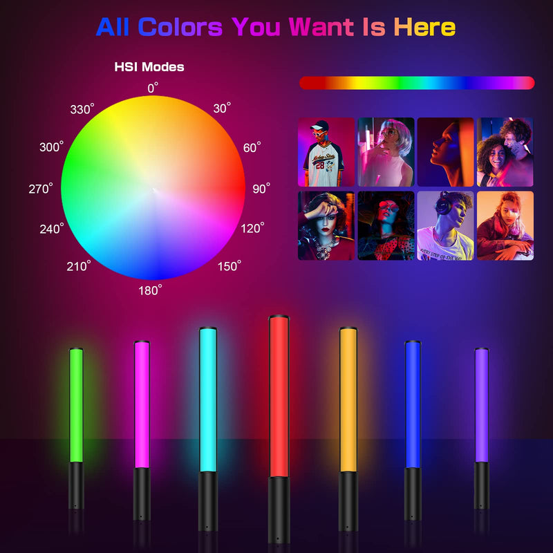 leshiou RGB Video Light Wand, Handheld Multi Color LED Photography Light Stick with Remote Control, Dimmable 2500K-6500K CRI97+ Full-Color LED Light with 2500mAh Rechargeable Battery, 12 Light Scenes Migic-P400S