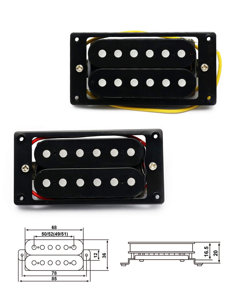 Metallor Electric Guitar Humbucker Pickup Double Coil Ceramic Magnet Pickup Guitar Parts Replacement Neck and Bridge Set of 2Pcs (Black) Black