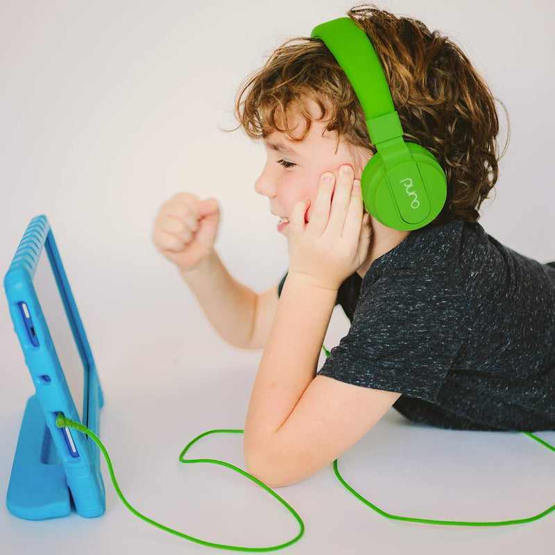 PuroBasic Volume Limiting Wired Headphones for Kids, Boys, Girls 2+ Foldable & Adjustable Headband w/Microphone, Compatible with iPad, iPhone, Android, PC & Mac – by Puro Sound Labs, Green