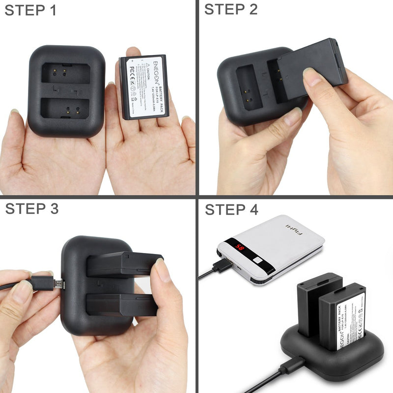 LP-E10 ENEGON Replacement Battery (2-Pack) and Rapid Dual Charger for Canon LP-E10 and Canon EOS Rebel T3, T5, T6, Kiss X50, Kiss X70, EOS 1100D, EOS 1200D, EOS 1300D.(100% Compatible with Original)