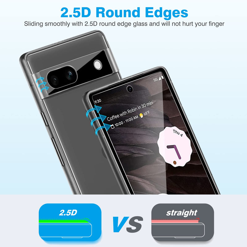 OMOTON [3+3 Pack] Screen Protector for Google Pixel 7A 5G, 3 Pack Pixel 7A screen protector & 3 Pack Camera Lens Protector, Alignment Frame/Tempered Glass/Anti Scratch, 6.1 Inch(2023 Released)