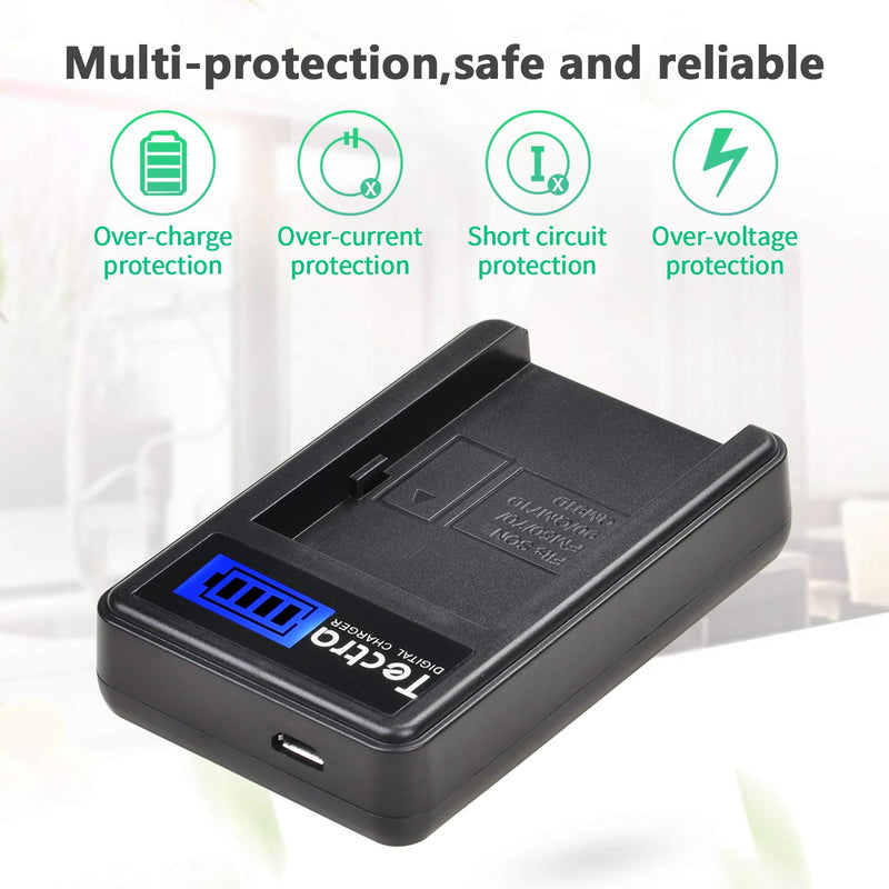 Tectra 2Pcs Sony NP-FM500H Replacement Battery + Smart LCD Display USB Charger for Sony Alpha a68, a77II, SLT-A57, A58, A65V, A77V, A99V, A100, A200, A300, A350, A450, A500, A550, A560, A580, SLT-A700