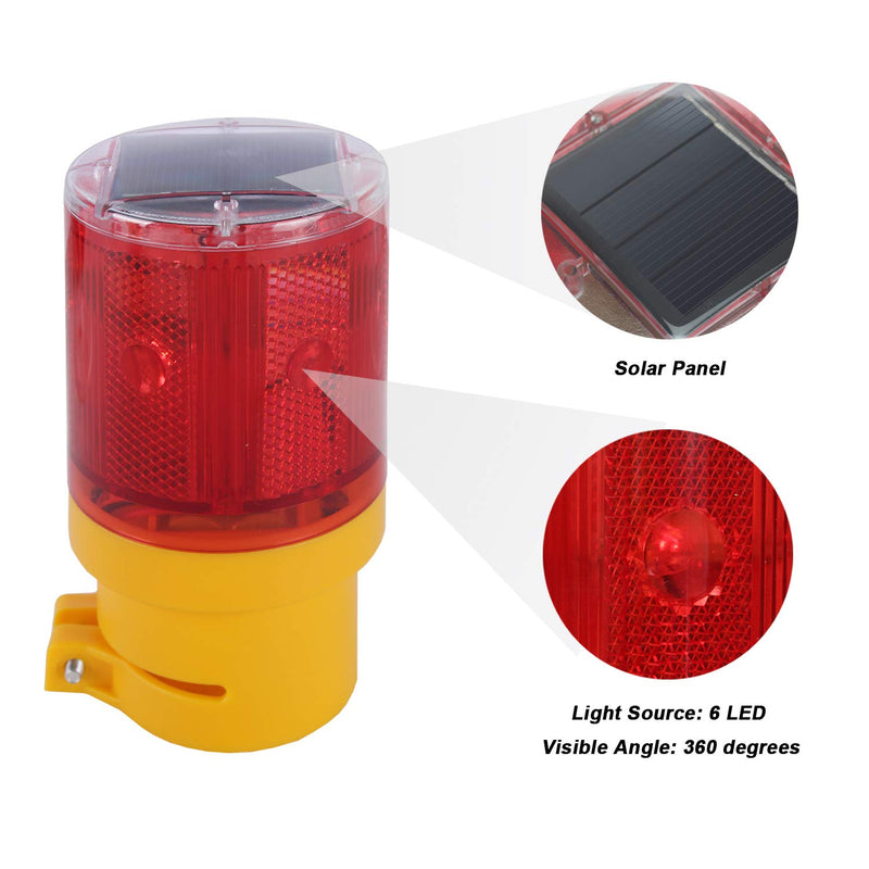 Qooltek Solar Powered Emergency LED Strobe Warning Light Garden Lamp Flashing Barricade Safety Sign Road Construction Signs Flash Traffic Lights Flicker Beacon Lamps (Red) Red