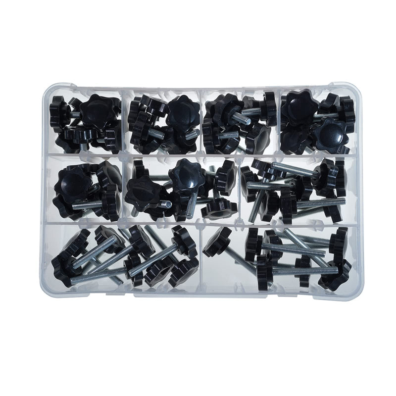M5 Nylon Black Plastic Replacement Star Hand Knobs with Steel Tightening Screws Standard Metric Handle Thread Stud Bolt Hardware 8mm 10mm 12mm 16mm 20mm 25mm 30mm 35mm 40mm