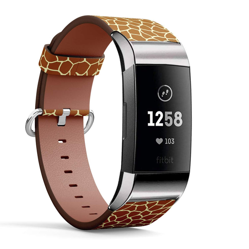 Compatible with Fitbit Charge 4 / Charge 3 / Charge 3 SE - Leather Watch Wrist Band Strap Bracelet with Stainless Steel Adapters (Giraffe)
