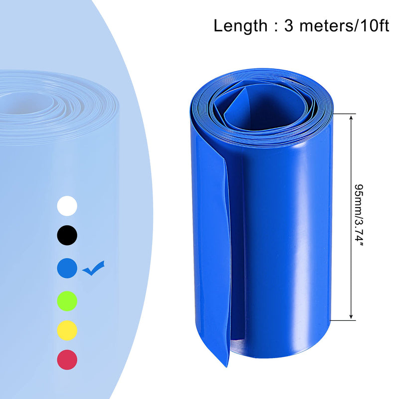 MECCANIXITY Battery Wrap PVC Heat Shrink Tubing 95mm Flat 10 Feet Blue Good Insulation for Battery Pack