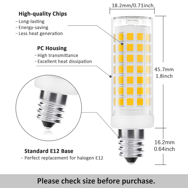 DiCUNO Dimmable E12 LED Bulb 4W (40W Halogen Equivalent), 430LM Warm White 3000K Ceramic 120V Candelabra Base Light Bulb for Ceiling Fan, Chandelier, Home Lighting (6-Pack)