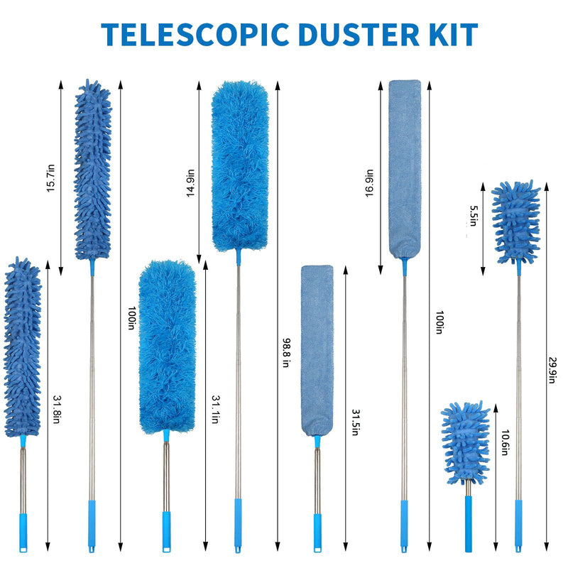 Dusters for Cleaning,6 PCS Feather Duster Microfiber Duster with 100'' Stainless Steel Extension Pole, Bendable & Washable Telescopic Cobweb Duster for Ceiling Fan,High Ceiling,Blinds,Furniture & Cars 6pcs