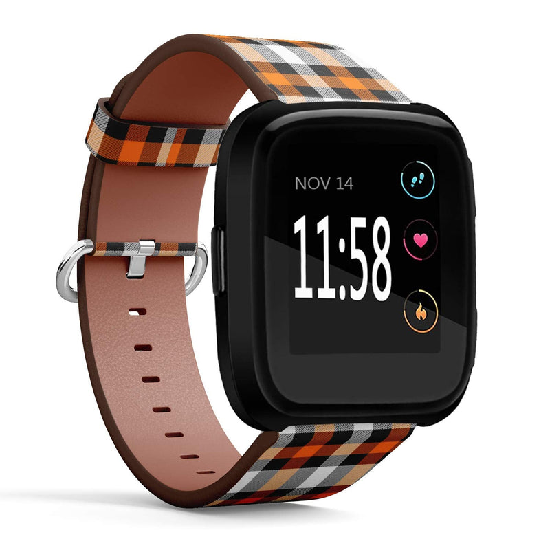 Compatible with Fitbit Versa, Versa 2, Versa LITE - Quick Release Leather Wristband Bracelet Replacement Accessory Band - Halloween Tartan Plaid Scottish