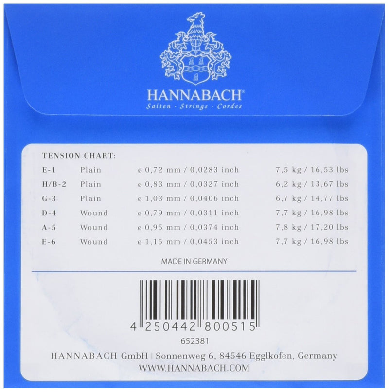 Hannabach 652387 Series 800 Silver Plated High Tension String Set for Classic Guitar - Blue