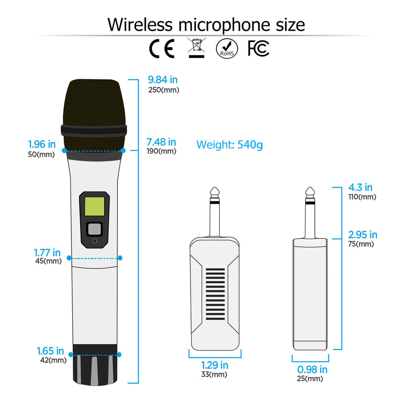 [AUSTRALIA] - Wireless Microphone, UHF Wireless Dual Handheld Dynamic Mic System Set with Rechargeable Receiver, 160ft Range, 6.35mm(1/4'') Plug, for Karaoke, Voice Amplifier, PA System, Singing Machine, Church red and gray 