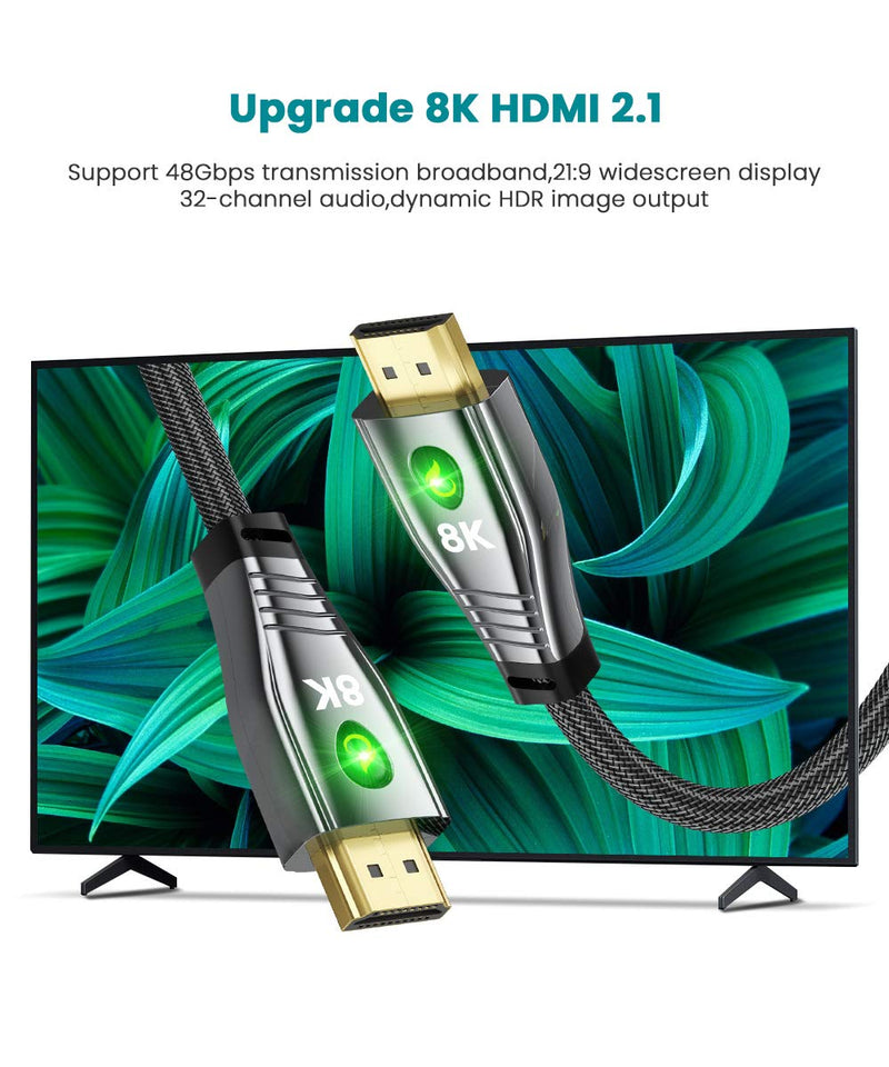 8K HDMI 2.1 Cable 6Ft,Ultra High Speed 48Gbps 8K@60Hz 4K@120Hz@144Hz DSC,HD UHD Compatible with Apple TV Roku PS5/PS4/PS3 Xbox One X/Series X Samsung QLED 8K Q8/Q9 Sony Z8H/Z9G LG OLED ZX/99/Z9 6 FT