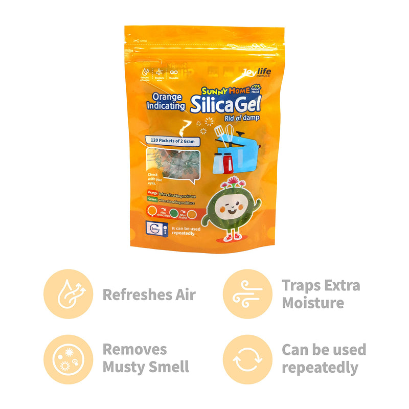 Sunny Home 2 Gram (120 Packs) Safe Orange Indicating (Orange to Dark Green) - Orange Only/No Mixed/Rechargeable Silica Gel Packets Dehumidifier/Desiccant Packets/Moisture Absorber 120 Pack