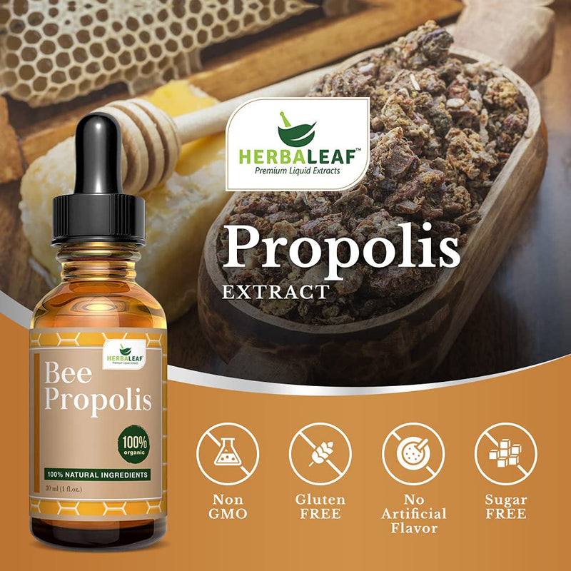 HerbaLeaf Pure Bee Propolis Extract for Immune Support & Sore Throat Relief. (1 Fl Oz)