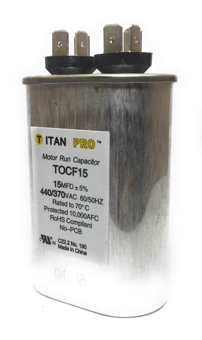Motor Run Capacitor, 15 MFD, 3-9/16 in. H