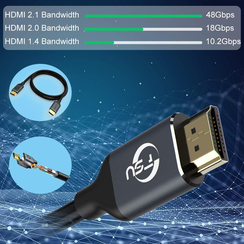 FSU 8K HDMI 2.1 Cable, 15FT/4.5M 48Gbps High Speed HDMI Cord, 8K@60Hz Ultra HD, 4K@120Hz, 144Hz eARC HDR10 4:4:4 HDCP 2.2&2.3, Compatible Laptop/Projector/Monitor/Fire TV Playstation 5/PS4/Xbox One