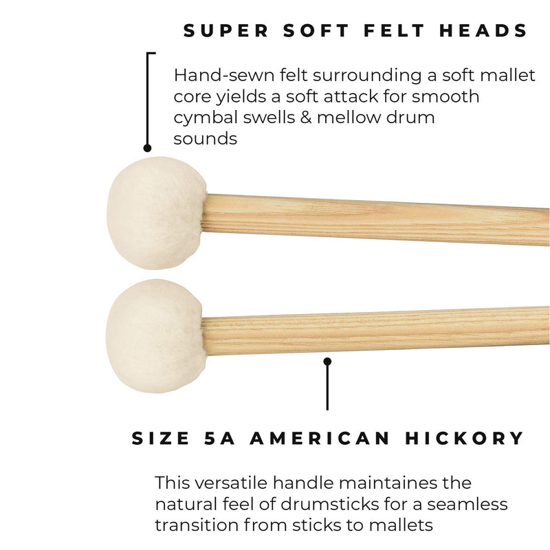 Meinl Drum Set Mallets With Super Soft Felt Head & 5A American Hickory Handle-Made in GERMANY, (SB400)