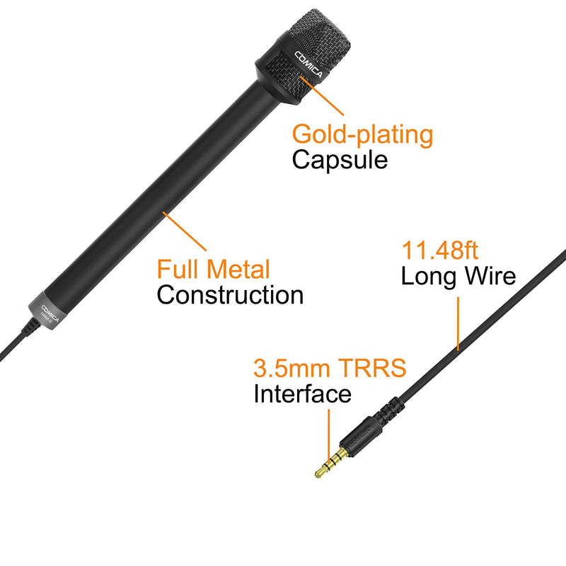 [AUSTRALIA] - COMICA HRM-S Interview Microphone Condenser Cardioid Microphone with 3.5mm TRRS Plug, Reporter Microphone for iPhone Android Smartphone and Laptop, Handheld Mic for Interviews, Reports, Presentation 3.5mm Jack 