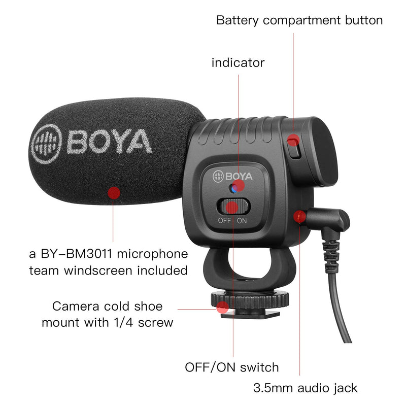 Video Microphones BOYA BY-BM3011 Mini Shotgun Condenser Microphone for DSLR Cameras, Camcorders, Audio Recorder