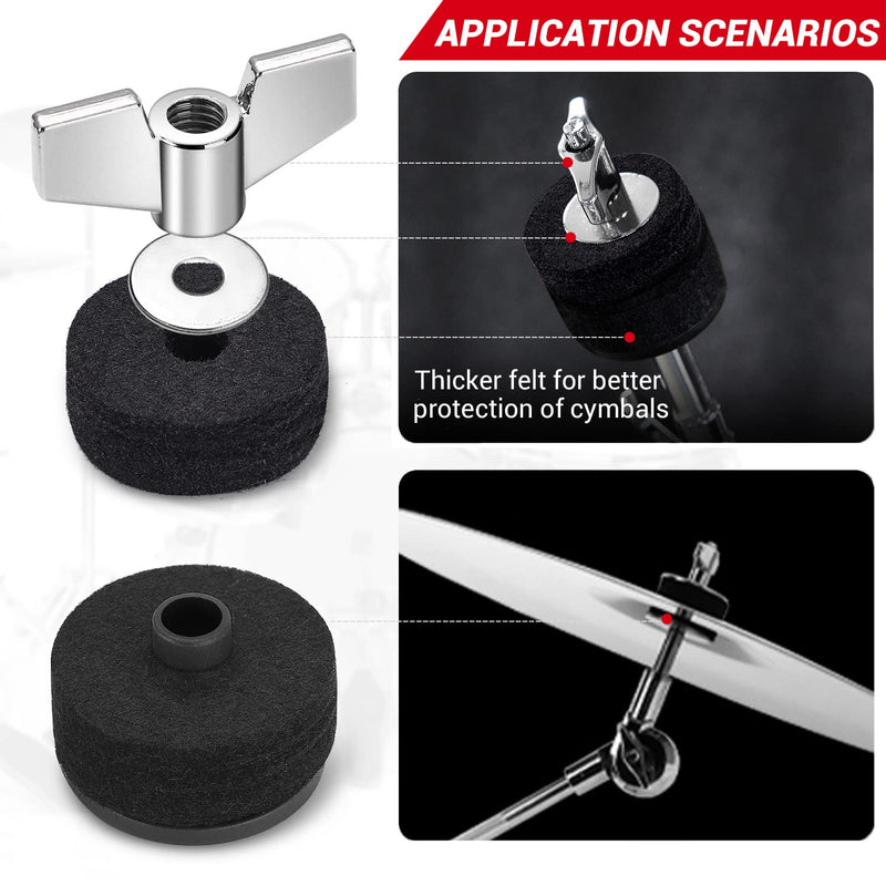 Facmogu 13PCS Cymbal Replacement Accessories, Standard Hi-Hat Clutch, Drum Cymbal Felt Pads Include Wing Nuts & Washers & Plastic Cymbal Sleeves, Replacement for Drum Set - Black 13 PCS