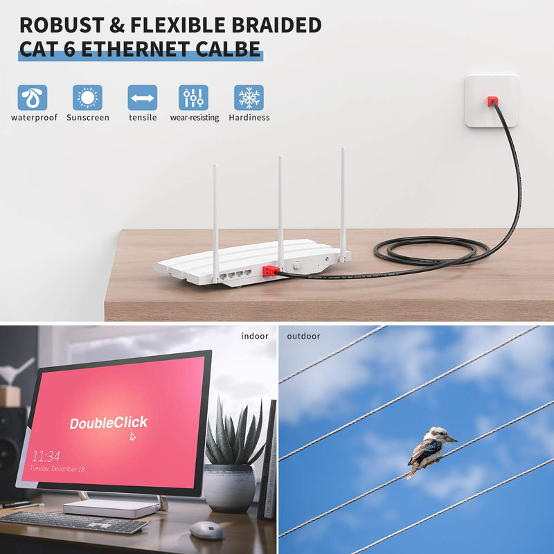 [AUSTRALIA] - XXONE Outdoor Cat 6 Ethernet Cable 25ft, 26AWG Heavy-Duty Cat6 Networking Cord Patch Cable RJ45 LAN Wire Cable FTP Waterproof Direct Burial cat6-25ft 