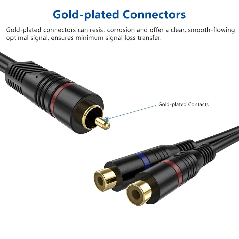 RCA Splitter, 2 Pack RCA Male to Dual RCA Female Y Splitter Cable Stereo to Mono Adapter, 8 Inches Gold Plated Audio Cable Cord for Subwoofer Speaker RCA Male to 2 Female