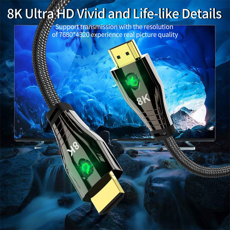 CABLEDECONN 8K HDMI UHD 8K High Speed 48Gbps 8K@60Hz 4K@120Hz with LED Indication HDCP2.2 4:4:4 HDR 3D eARC HDMI Cable 5M 5m 16.5ft HDMI 8K Copper Cord with LED